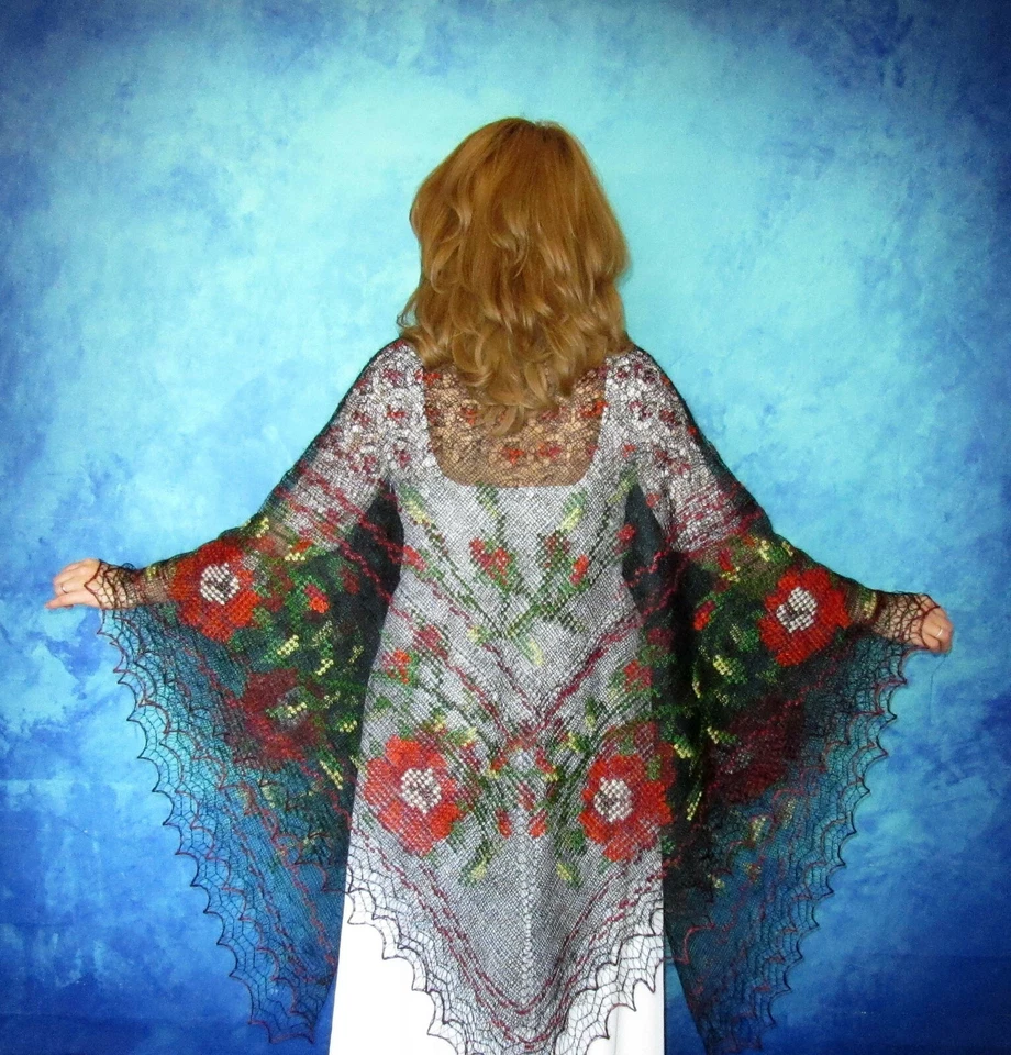 Bufanda Tejida Ziebflaum Bufanda Orenburger Pelerina Estola Tejida Hecha a Mano Foto 3 de 4