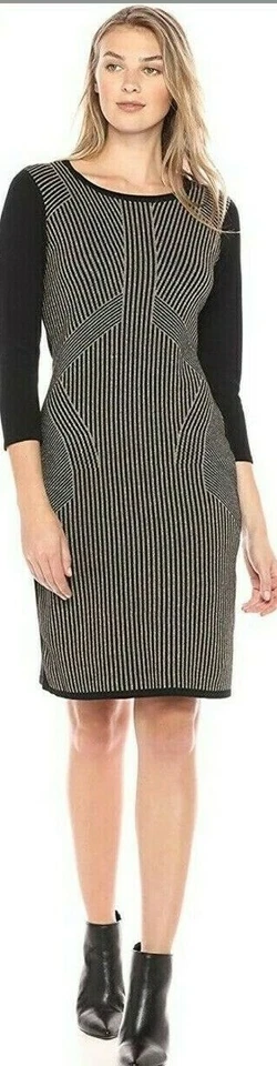 ⭐️VESTIDO SUÉTER DE PUNTO NEGRO Y DORADO A RAYAS METALIZADAS BODY CON - NUEVO CON ETIQUETAS - TALLA M Foto 3 de 4