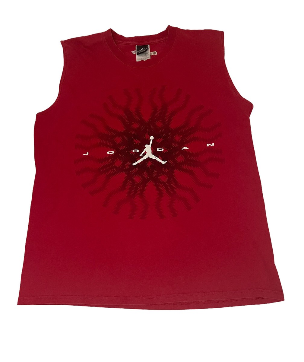 Vtg Jordan Mens Red Sleeveless T Shirt L Jumpman Optical Graphic