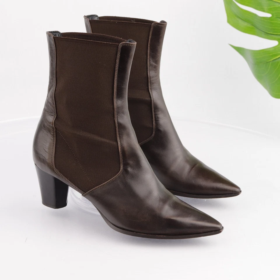Jill Sander Womens Boot Size 38.5 8.5 Brown Leather Chelsea Bootie Block Heel - Image 2 of 4