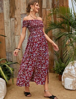 ditsy floral off the shoulder dress Our Plus Split Hem Ditsy Floral Off Shoulder Dress is such a vibe