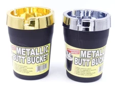 😎 1 GOLD & 1 SILVER METALIC BUTT BUCKET ASHTRAY 💛 CAR CUP HOLDER PORTABLE 2PK