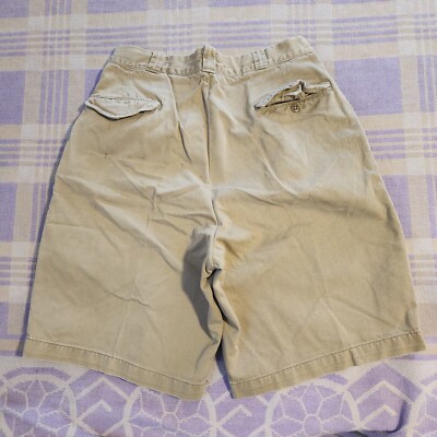 Vintage 1950s US Army Khaki Twill Pleated Summer Shorts Sz 26 Rare