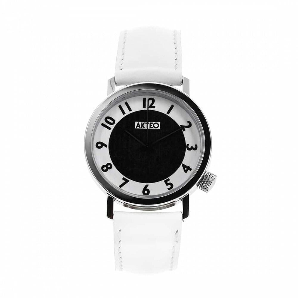 Montre Akteo Moon blanche, montre bracelet quartz minimaliste et étanche 5 ATM