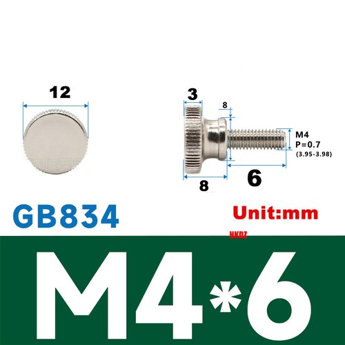 M2.5/M4 High Head Carbon Steel Knurled Thumb Screw Hand Grip Knob Bolts 5mm~30mm - Picture 12 of 21