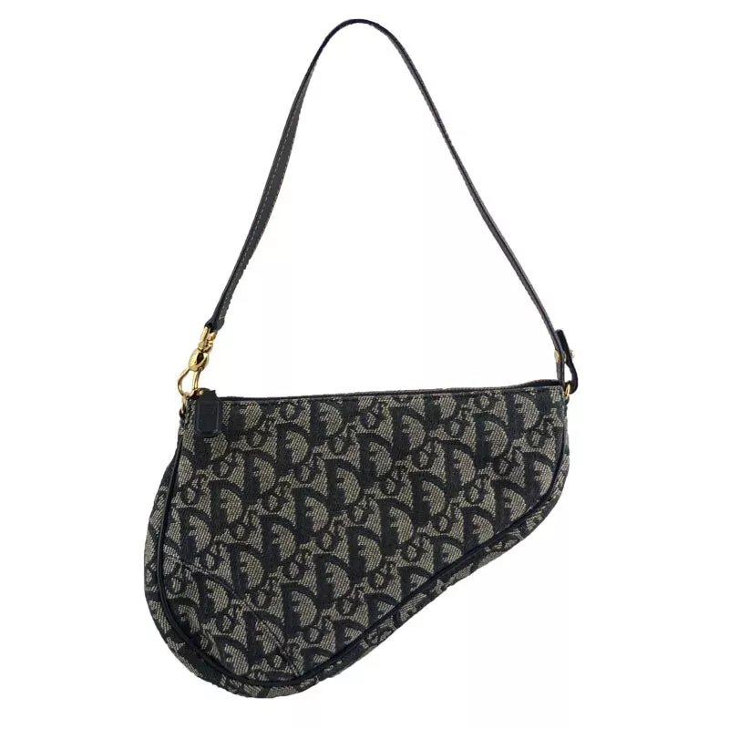Sac fourre tout Christian Dior Trotter pochette selle toile marine cuir avec sac de rangement