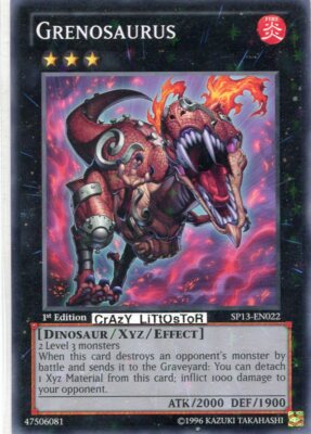 2 X YU-GI-OH GRENOSAURUS 1ST ED STARFOIL N/MINT SP13-EN022