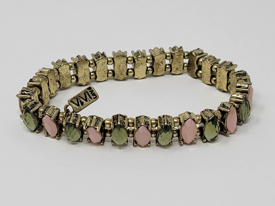 Juego de (2) Pulseras VIVI Love Firmadas Tono Dorado - Azul Negro Verde Rosa Talla 7" Foto 2 de 4