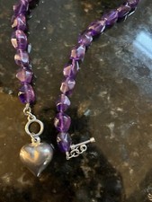 Amethyst Stone Bead Sterling Silver Heart Necklace