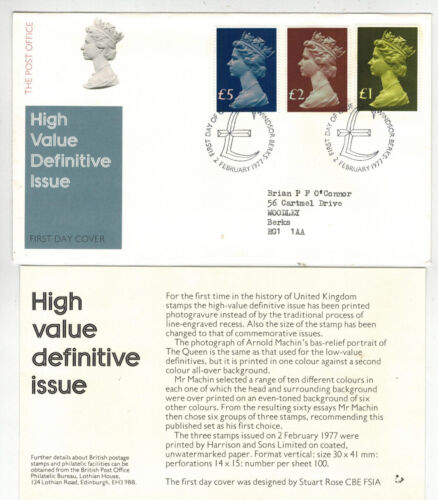 GREAT BRITAIN FDC 1977 HIGH VALUE QUEEN ELIZABETH FDC SET OF 3 VALUES L1 L2 L5 - Picture 1 of 1