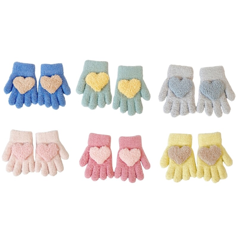 Warm Full Finger Gloves for Toddlers Babies Heart Shape Decorations