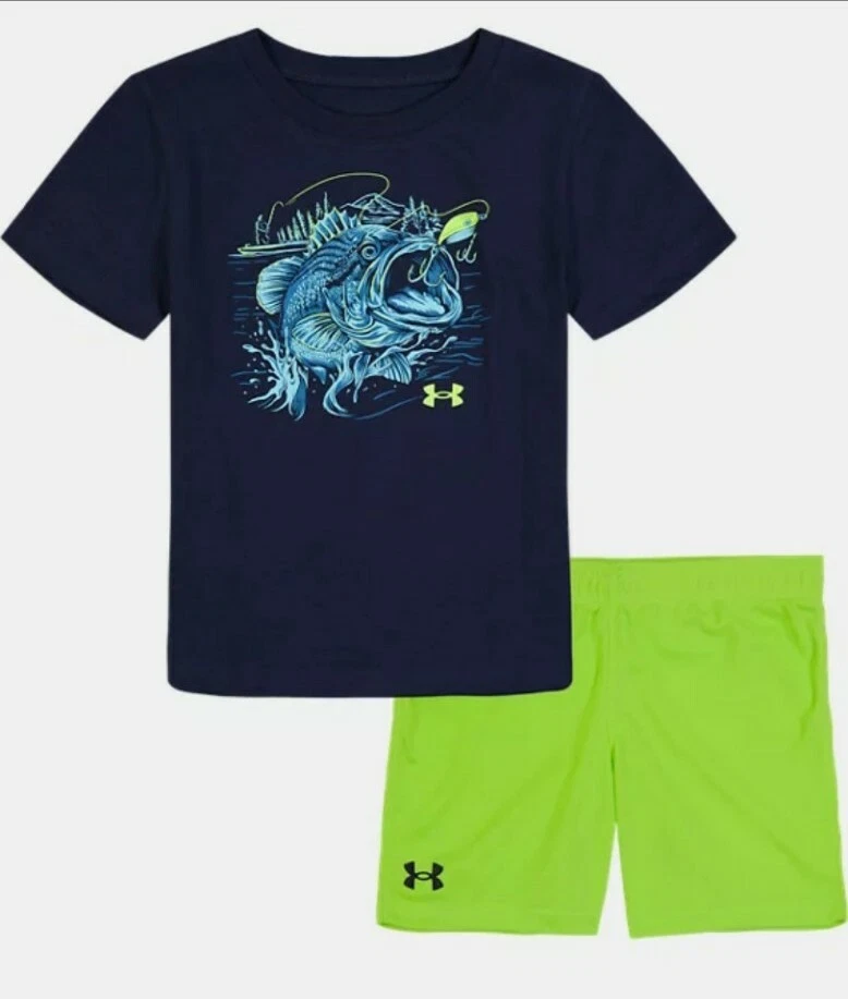 Under Armour Toddler Boys Bass Fish Fishing Shirt Short Set 2T 3T 4T NEW