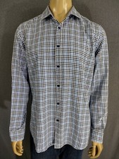 HUGO BOSS Modern Essentials Cotton Button Up LS Shirt Blue Navy White Plaid XL