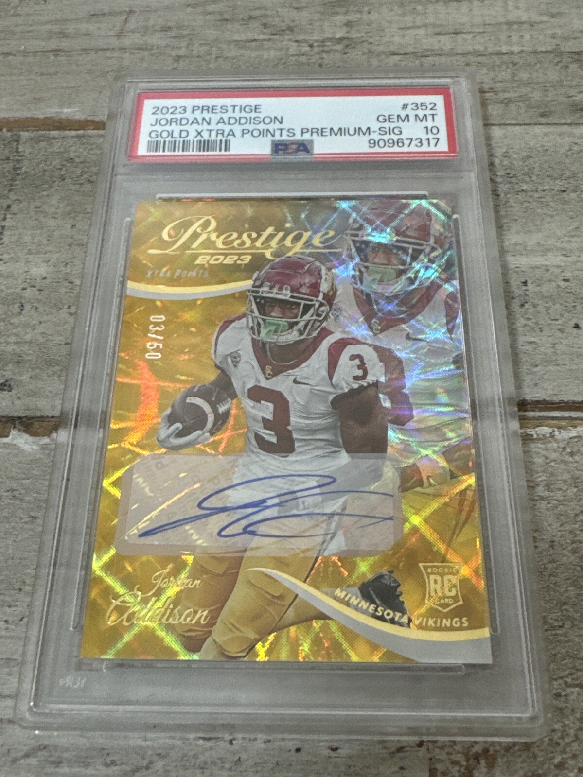 Jordan Addison Panini Prestige #352 Autograph Xtra Points Premium Gold