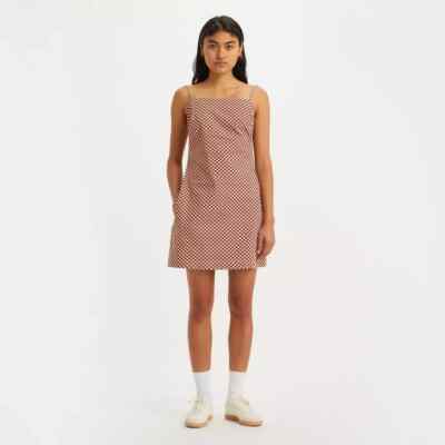 Levi's Woman Dress ''Danny'' Check Print Sleeveless Twill Cotton Brown/Pink Size L
