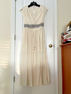 NWT $168 Free People Devon Midi Maxi Dress Gauzy In Ivory Pockets Side Slit  Sz M | eBay