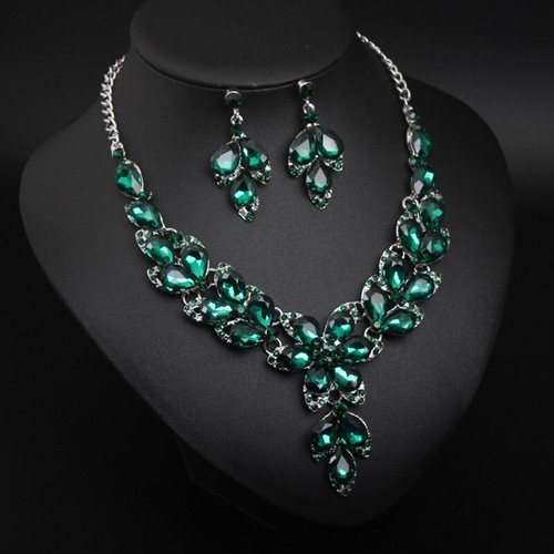 Crystal Necklace Earring Statement Choker Bibs Collar Bridal Wedding Jewelry Set - Picture 64 of 77