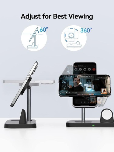 Wireless Charger 3 in 1 Mag-Safe Charger Stand 15W Fast Charging Station w QC3.0 - Picture 4 of 8