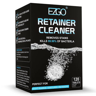 #ad EZGO Retainer Cleaner Tablets 120 Denture Cleaning Tablets Plaque Remover $19.99
