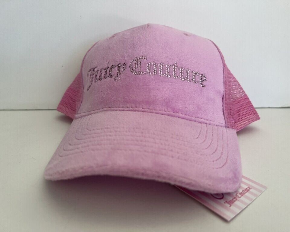 New Juicy Couture LOGO Pink Velour Baseball Cap Hat Crystals