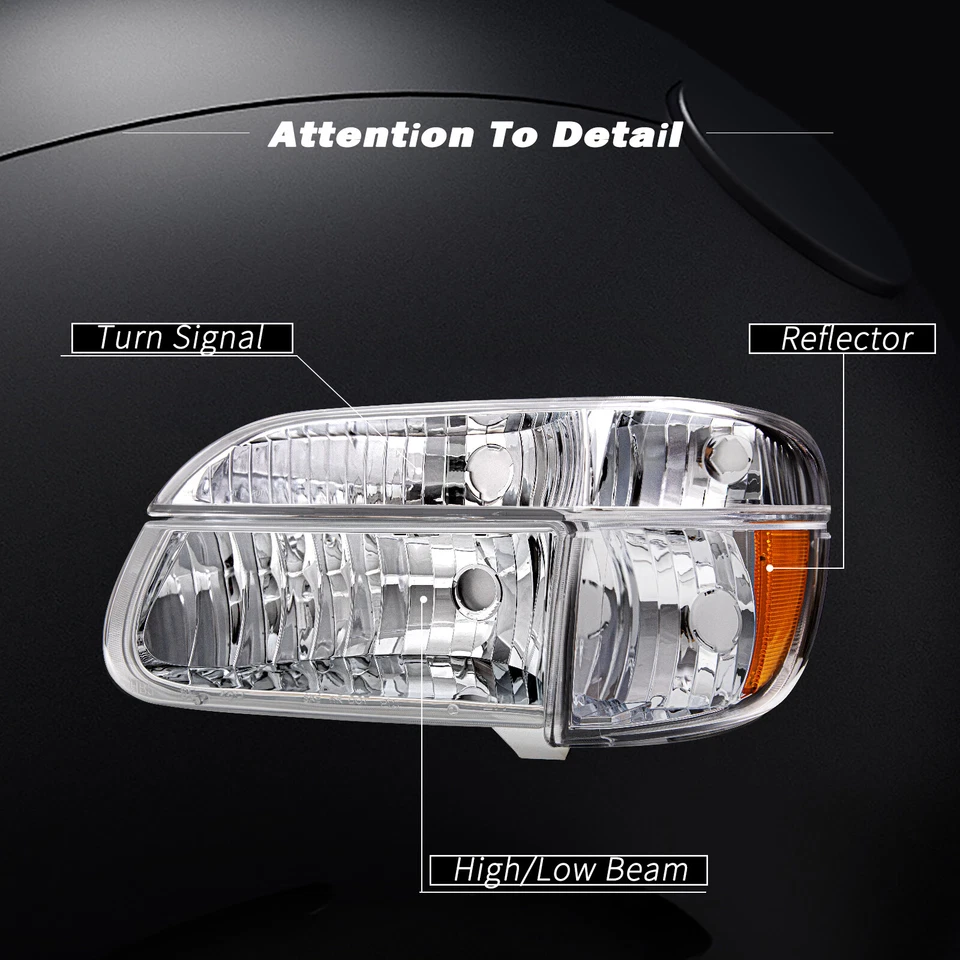 For 95-01 Ford Explorer Chrome Housing Amber Corner Headlight Bumper Headlights - Image 2 of 4