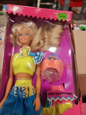 NEW SNAP 'N PLAY BARBIE WITH SNAP ON TOPS AND SKIRTS 1991