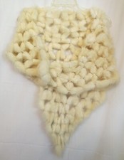 Vtg Handmade Creamy Ivory White Pieced Lace Mink Shawl, Wrap