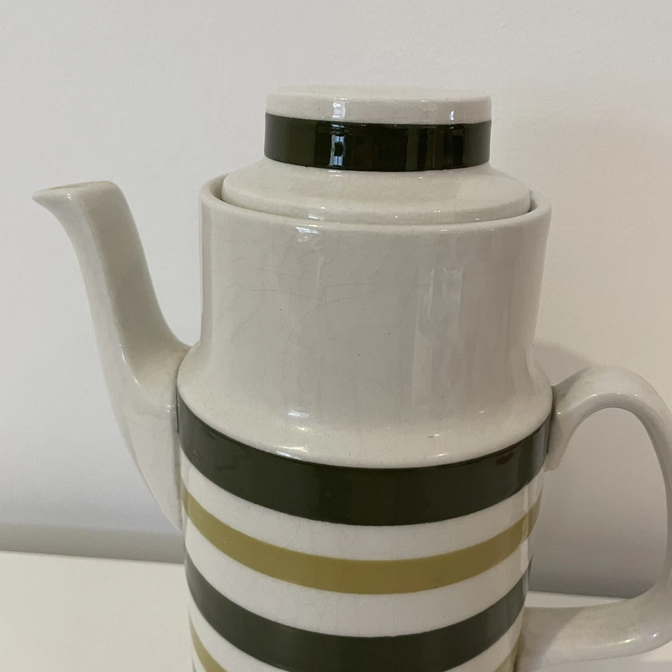 Staffordshire Potteries Evergreen Coffee Pot Striped Vintage Minimalist - Image 3 of 4