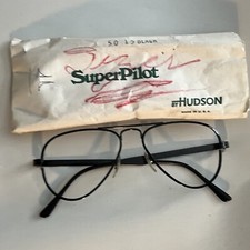 VTG NOS Hudson Eyeglasses Superpilot Pilot Aviator Black Glasses 50 15 5 1/2 7H