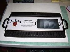 New Jim Beam Double-Sided Cast Iron Griddle Pan Reversible Heat Retention 20"x9"