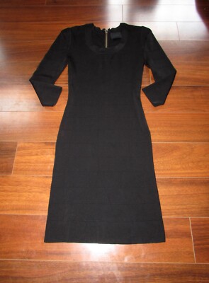 GESTUZ ~ Sz Medium ~ Black BANDAGE BODYCON Stretch Shoulder Pad Dress a69