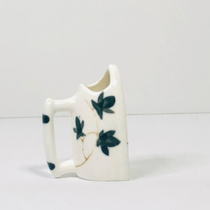 vintage hand painted bone china iron tooth pick holder green ivy leaves 2 inches