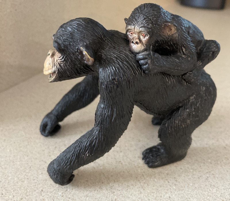 Vtg Chimpanzee Figure Mother w/ Baby on Back PVC 4" Long 4" Tall by AAA