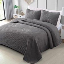 Ultrasonic King Quilt Bedding Set, Lightweight Grey Bedspreads Soft Modern Ge...