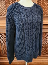 Size L NAUTICA Navy Blue Cable Knit Sweater Long Sleeve Pullover Womens