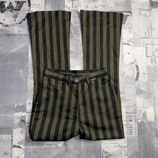 Guess Women Black Green Striped Flare Pants Jeans Size 26 Euro 40 Whimsigoth