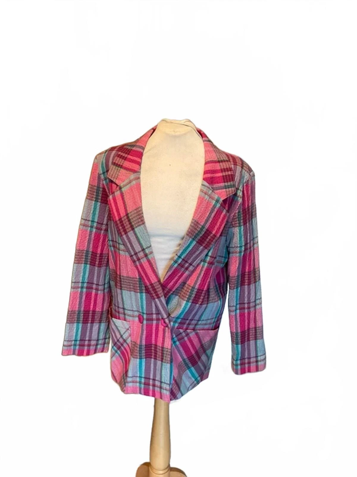 Vintage 80s new wave pink check slouchy style jacket 10