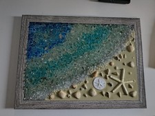 Beach Themed Seaglass Resin Art Wall Decor 11.5 x 15.5 