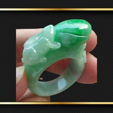 Frog with Peach -Certified Jadeite Jade Ring Size 10.25 Grade A Untreated Superb