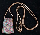Large Vintage Rhinestone Pendant Necklace Multicolor Extra Long 30 Inch Chain — photo 2