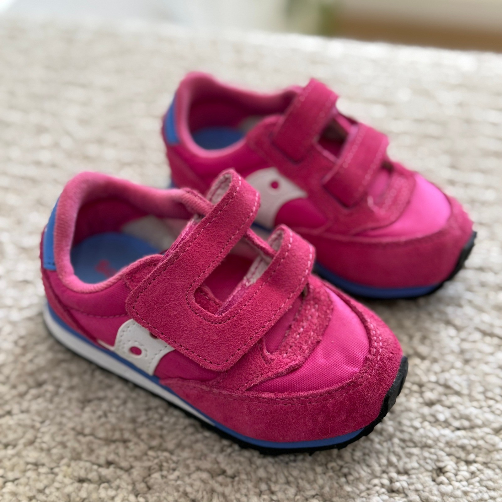 NEW Saucony Jazz Suede Nylon SNEAKERS Hook Loop BABY GIRL 7 MAGENTA