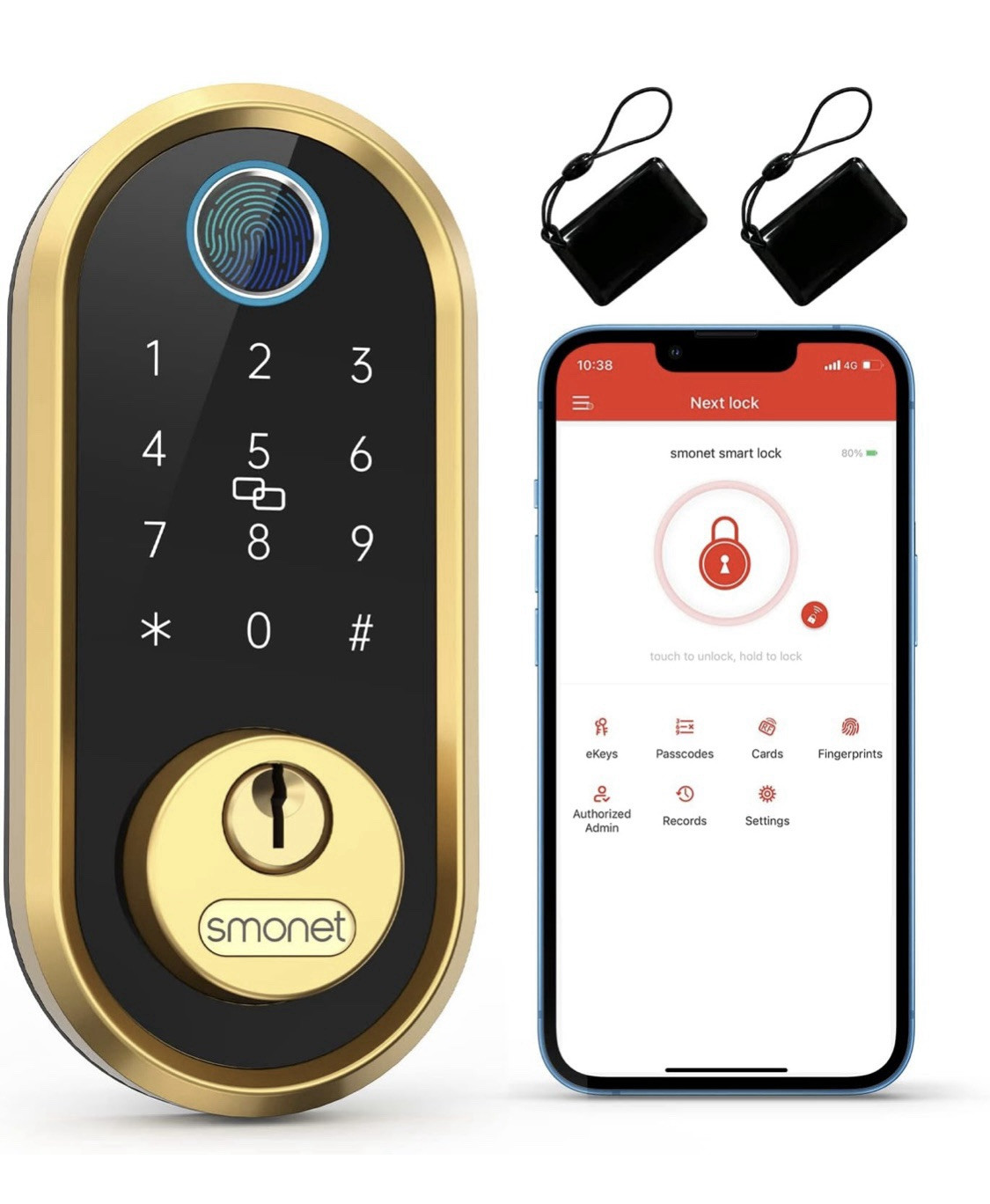 Smonet Smart Door Lock Y1-SBF-S with Fingerprint Keypad Bluetooth and Ekeys