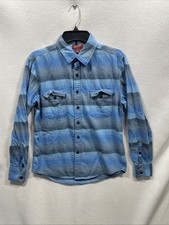 Arizona Jean Co Men  s Size Medium Blue Stripped Flannel Shirt