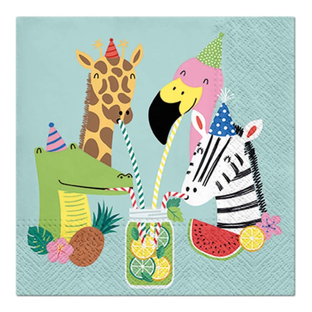 [20] Napkins Party Animals 3 Ply 33x33 cm Paw | Kids Party Decorated