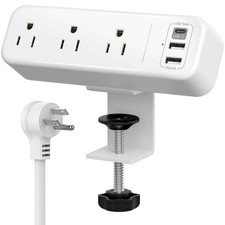 Desk Clamp Power Strip with USB C, 3 Outlets Desktop Mount Station...