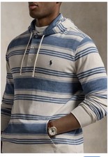Polo Ralph Lauren Men  s Big And Tall Blue Striped Spa Terry Hoodie 4XB NEW 168