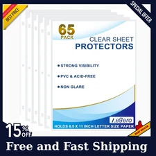 65 Pack Clear Sheet Protectors, 8.5 x 11 inch Page Protectors for 3 Ring Binder,