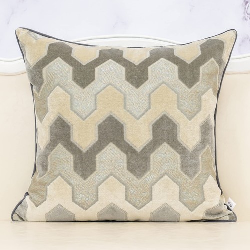 Square Pillow Geometric Stripes Embroidery Cut Velvet Cushion Case Luxury Mod...