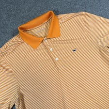 Vineyard Vines Polo Shirt Mens Small Orange Striped Performance Golf Stretch