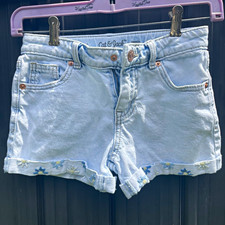 Cat Jack Girls Light Wash Light Blue Denim Floral Cuff Shorts M 8 Pockets